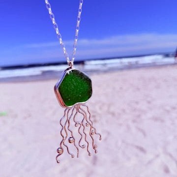 Kelly Green Sea Glass Jellyfish Pendant