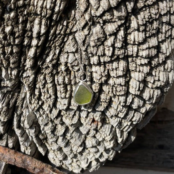 Olive Yellow Sea Bean Sea Glass Necklace