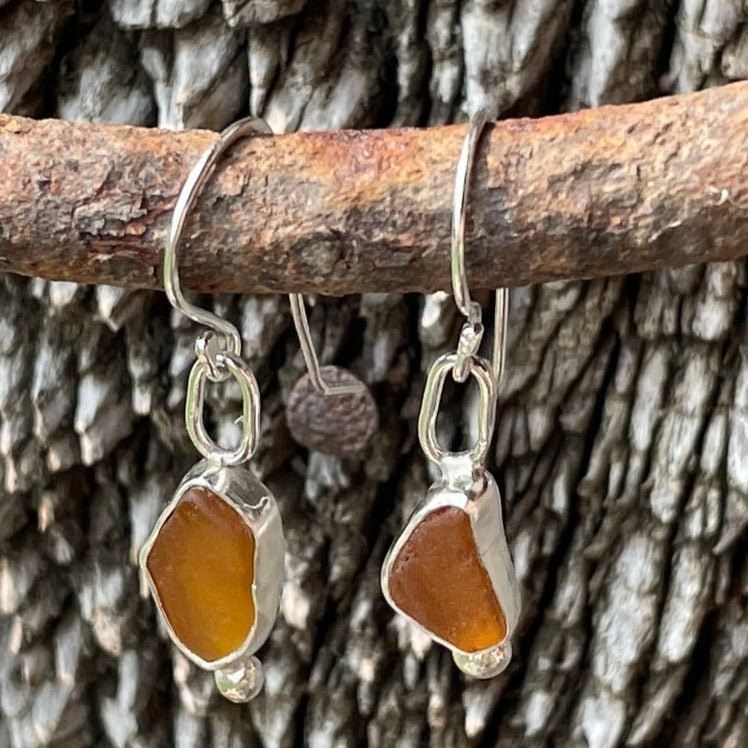 Amber Sea Glass Earrings