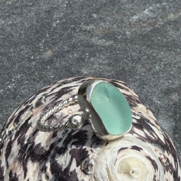 Pale Aquamarine Sea Glass Ring - Size 11