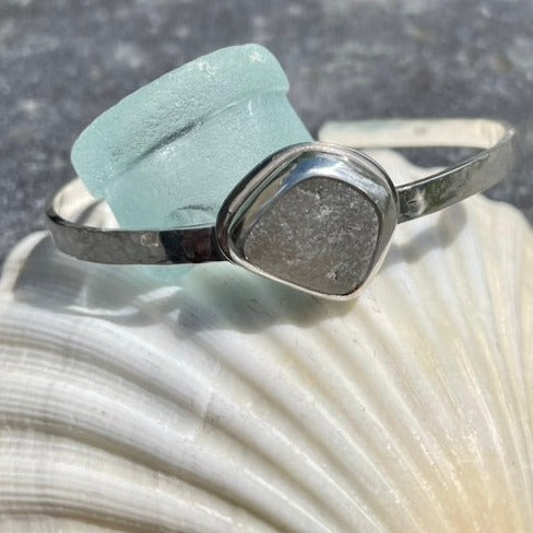 Frosty White Sea Glass Cuff Bracelet