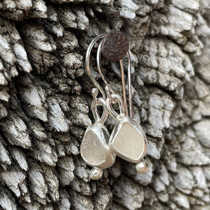 White Sea Glass Earrings