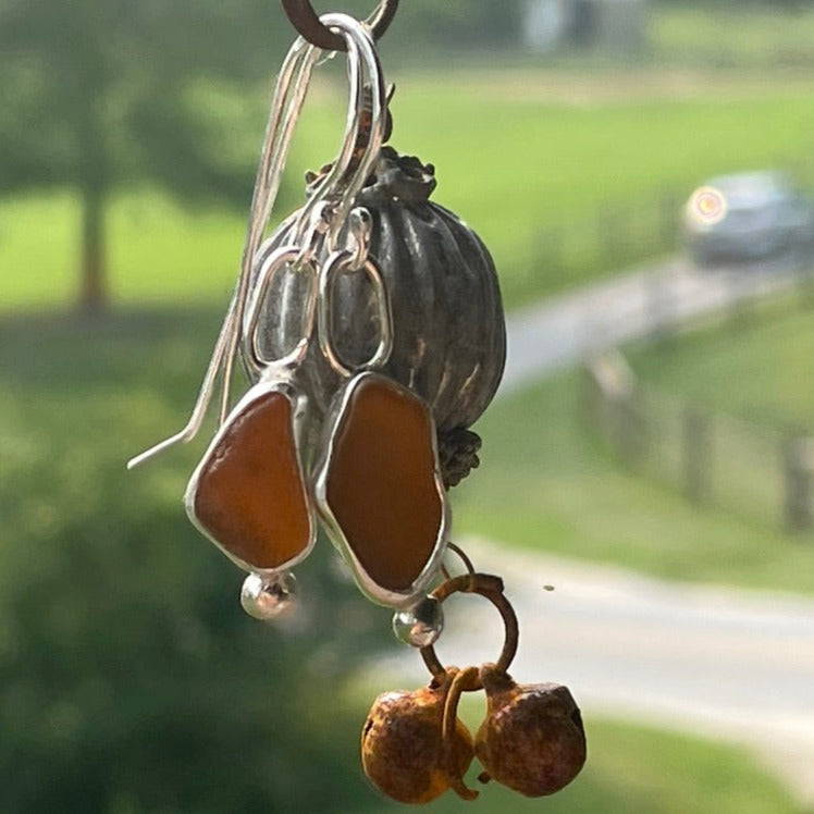 Amber Sea Glass Earrings