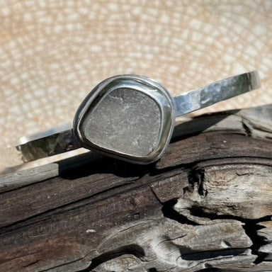 Frosty White Sea Glass Cuff Bracelet