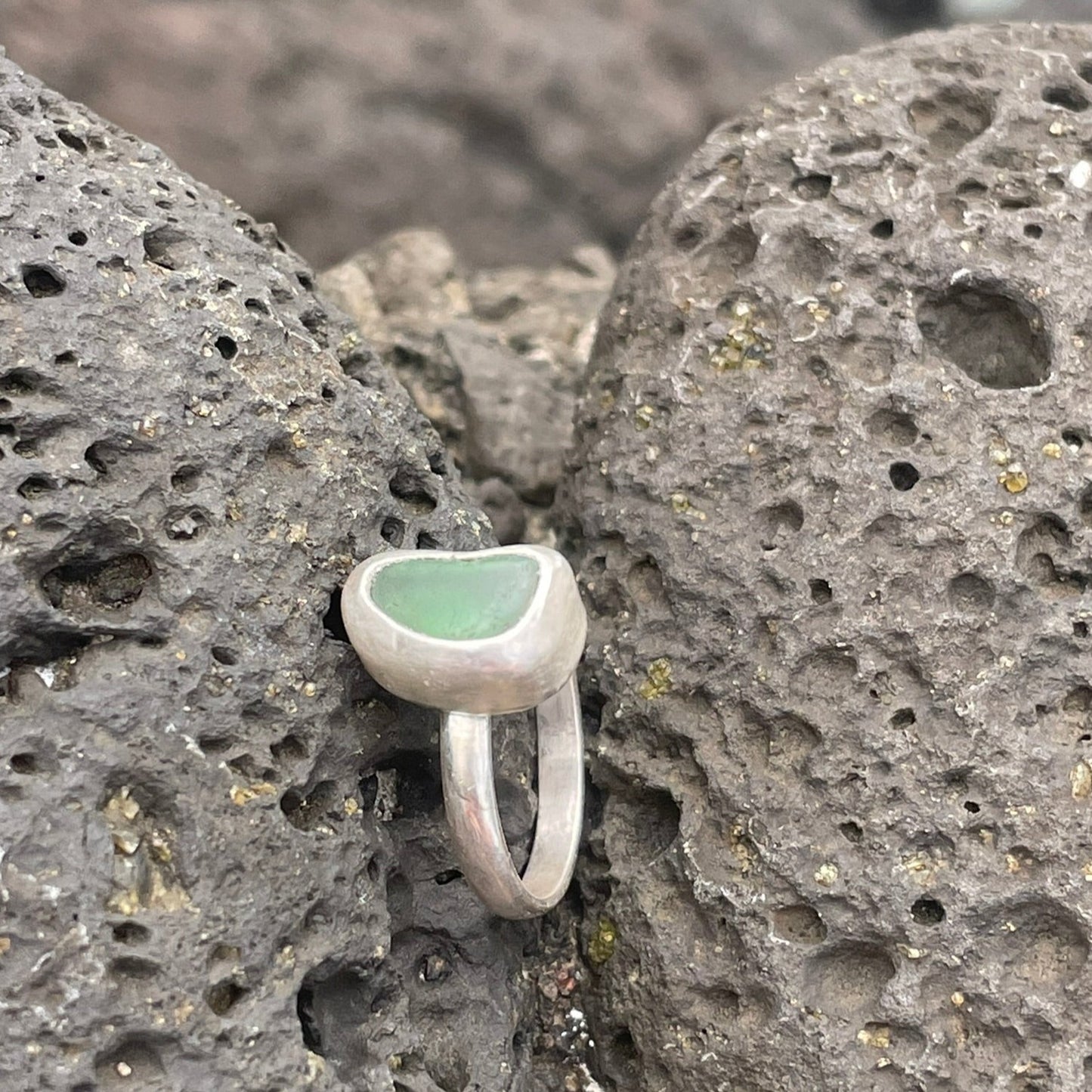 Teal Green Sea Glass Ring - Size 5