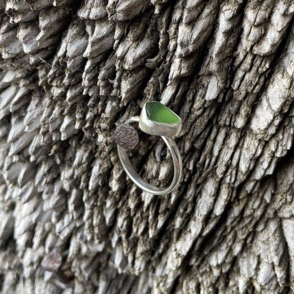 Light Sage Green Sea Glass Ring - size 8.5