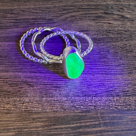 UV Green Sea Glass Stacking Rings - Size 8.25