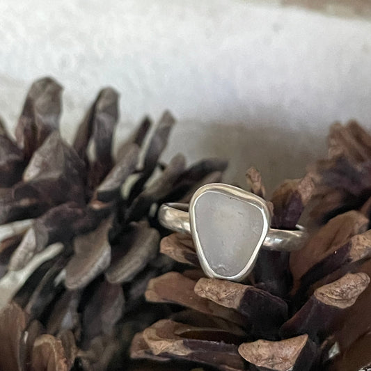 Frosty White Sea Glass Ring - Size 7