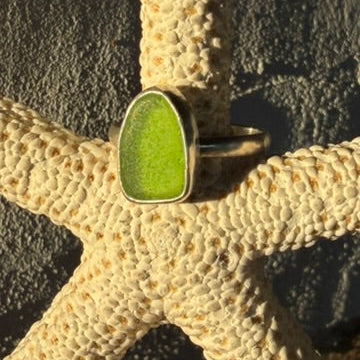 Lime Green Sea Glass Ring - Size 7.75
