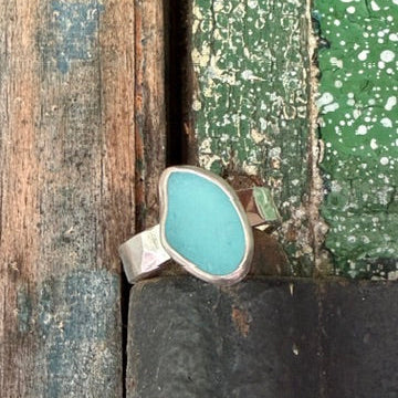 Aqua Blue Sea Glass Ring - Size 8.5