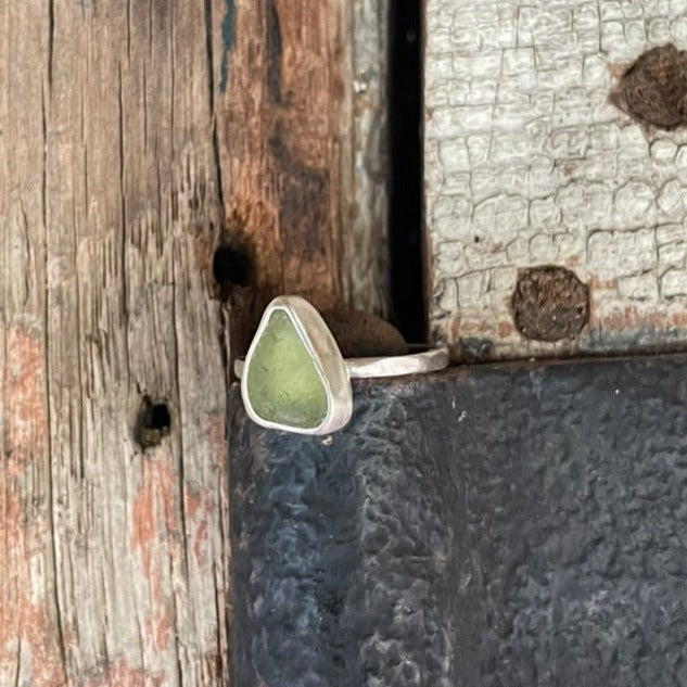 Light Teal Gray Sea Glass Ring - size 5.5