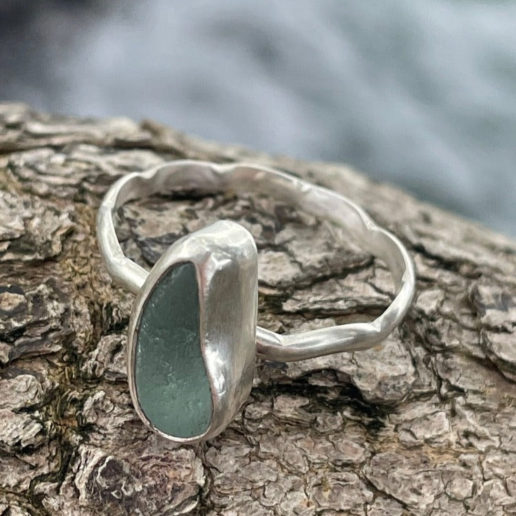 Sea Foam Green Sea Glass Ring - Size 11.25