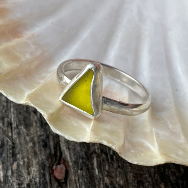 Bright Yellow Sea Glass Ring - size 7.25