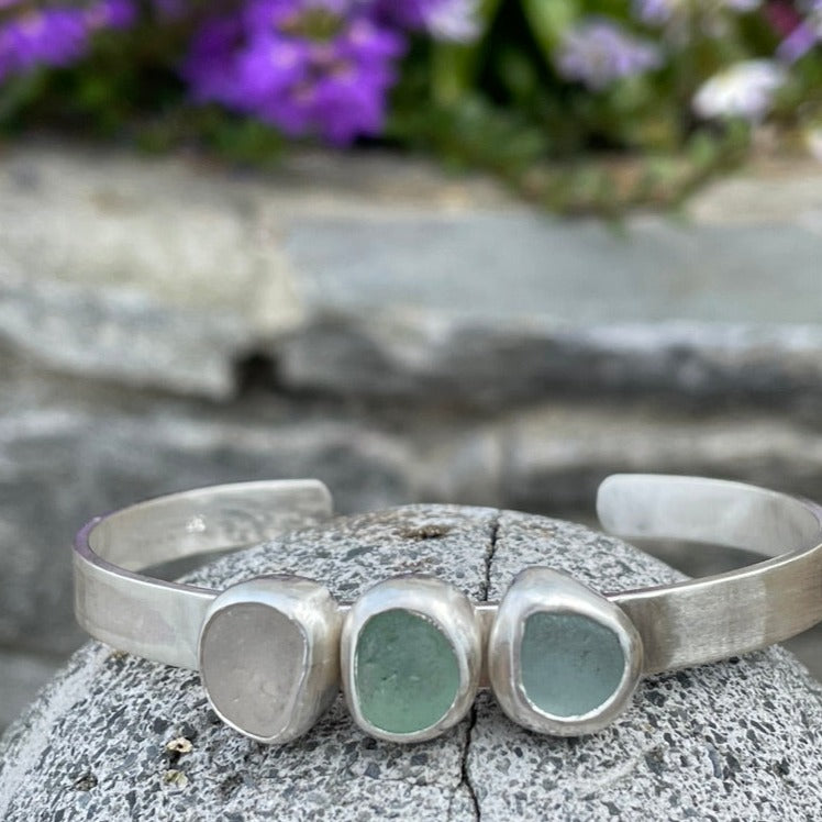 Three Piece Sea Glass Cuff Bracelet