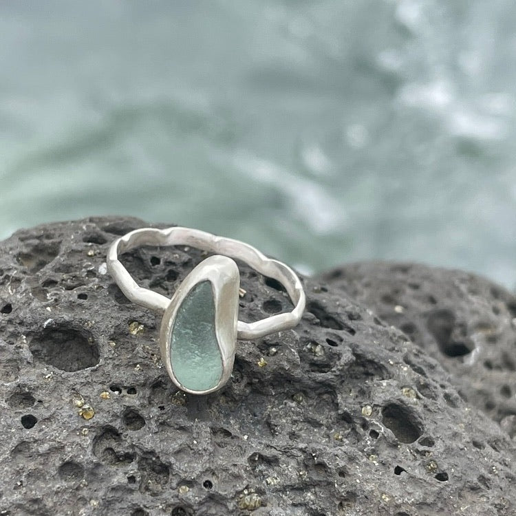 Sea Foam Green Sea Glass Ring - Size 11.25