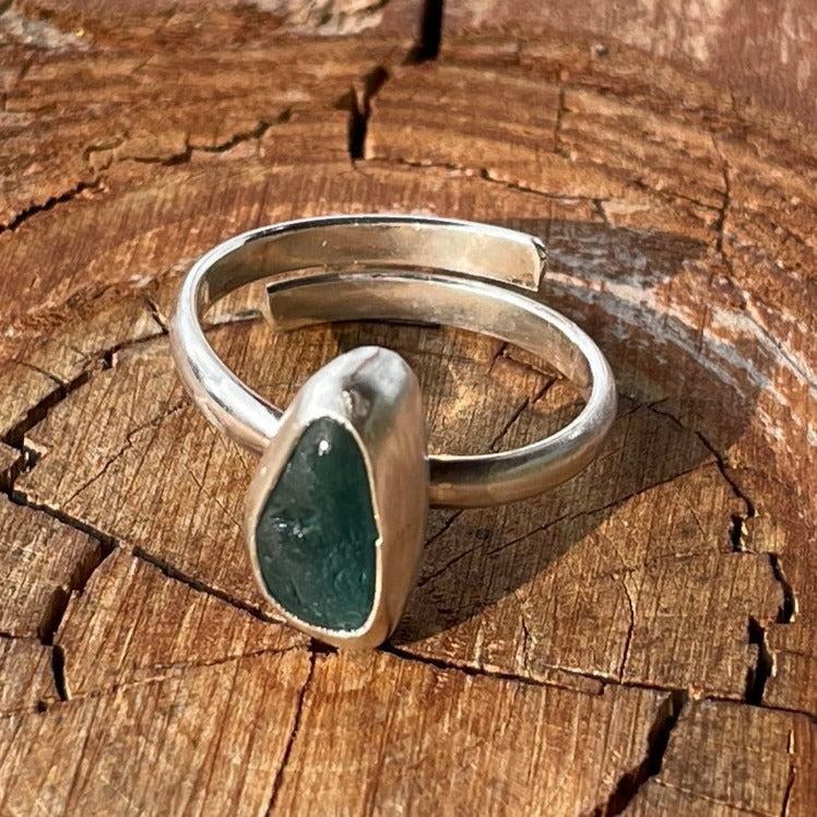 Teal Blue Adjustable Sea Glass Ring