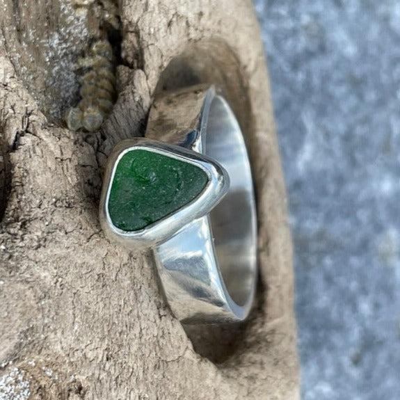 Green Sea Glass Ring - Size 8