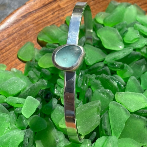 Light Aquamarine Sea Glass Cuff Bracelet