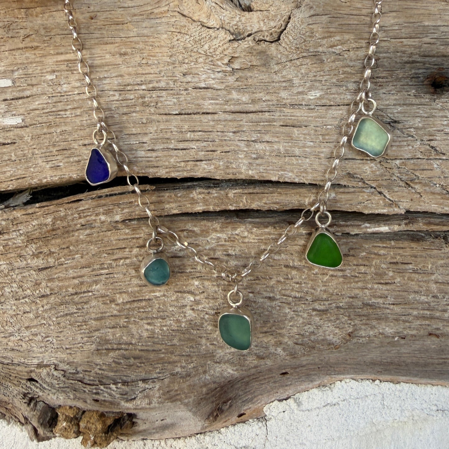 Multicolored 5 Charm Sea Glass Necklace