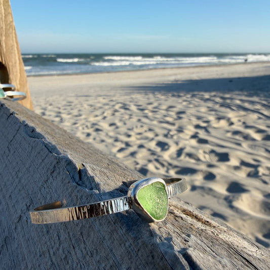 Sea Green Sea Glass Cuff Bracelet