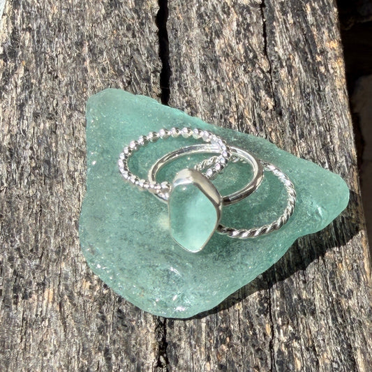 Sea Foam Blue Sea Glass Stacking Rings - Size 4.75