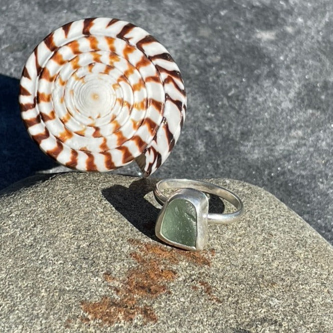 Chunky Sea Foam Green Sea Glass Ring - Size 10