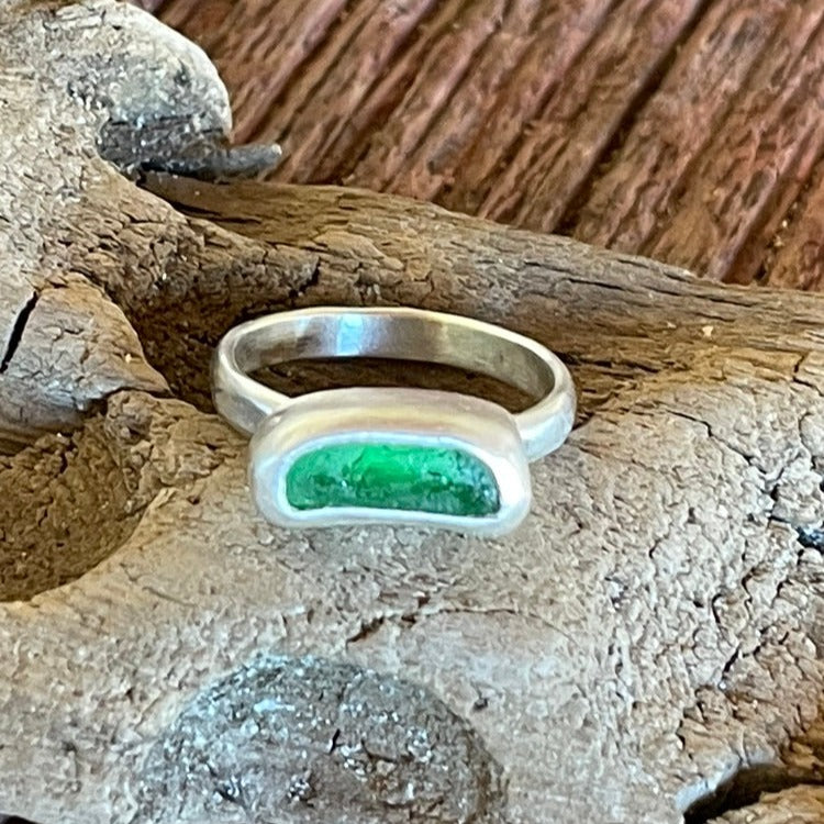 Kelly Green Sea Glass Ring - Size 5