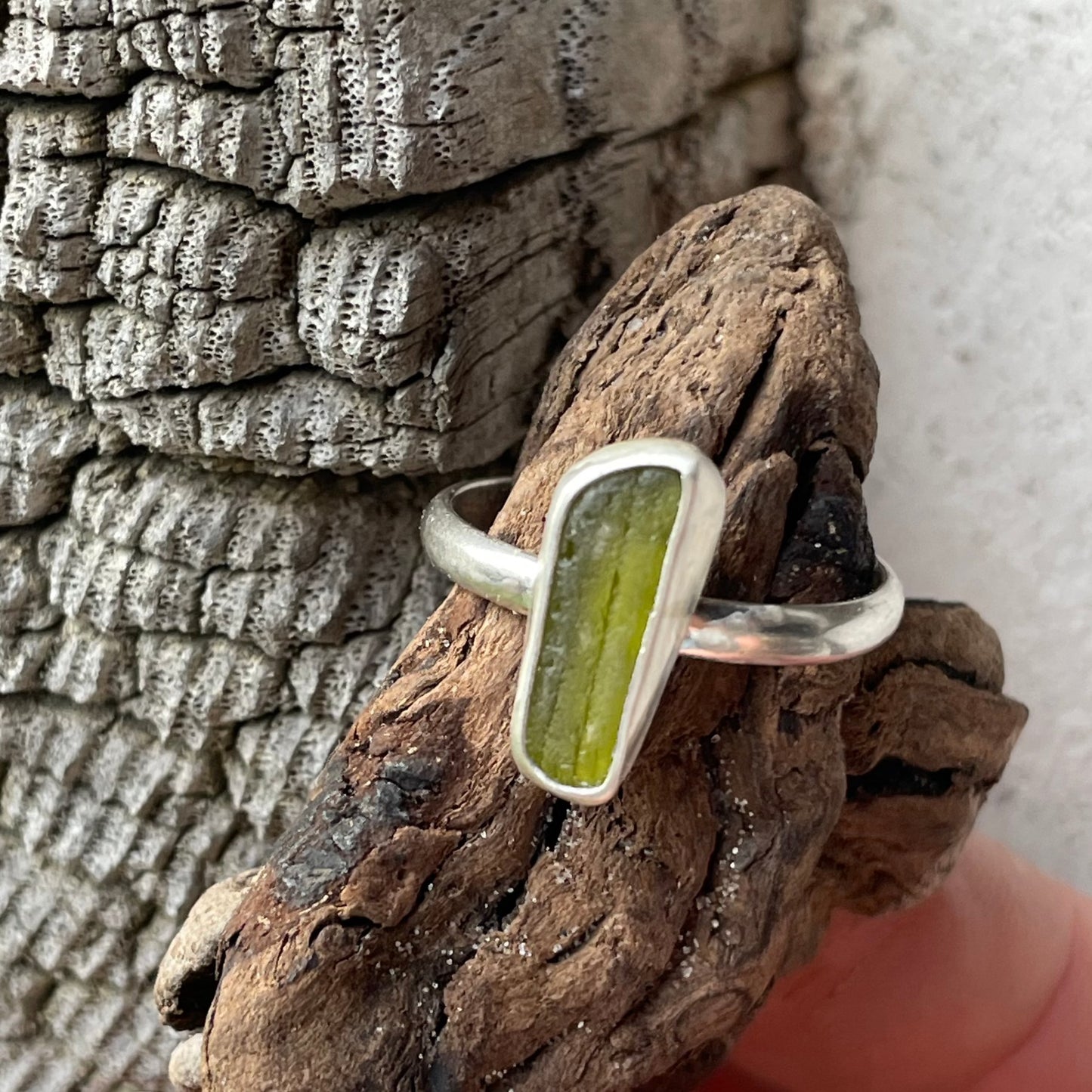 Olive Green Sea Glass Ring - size 9.5