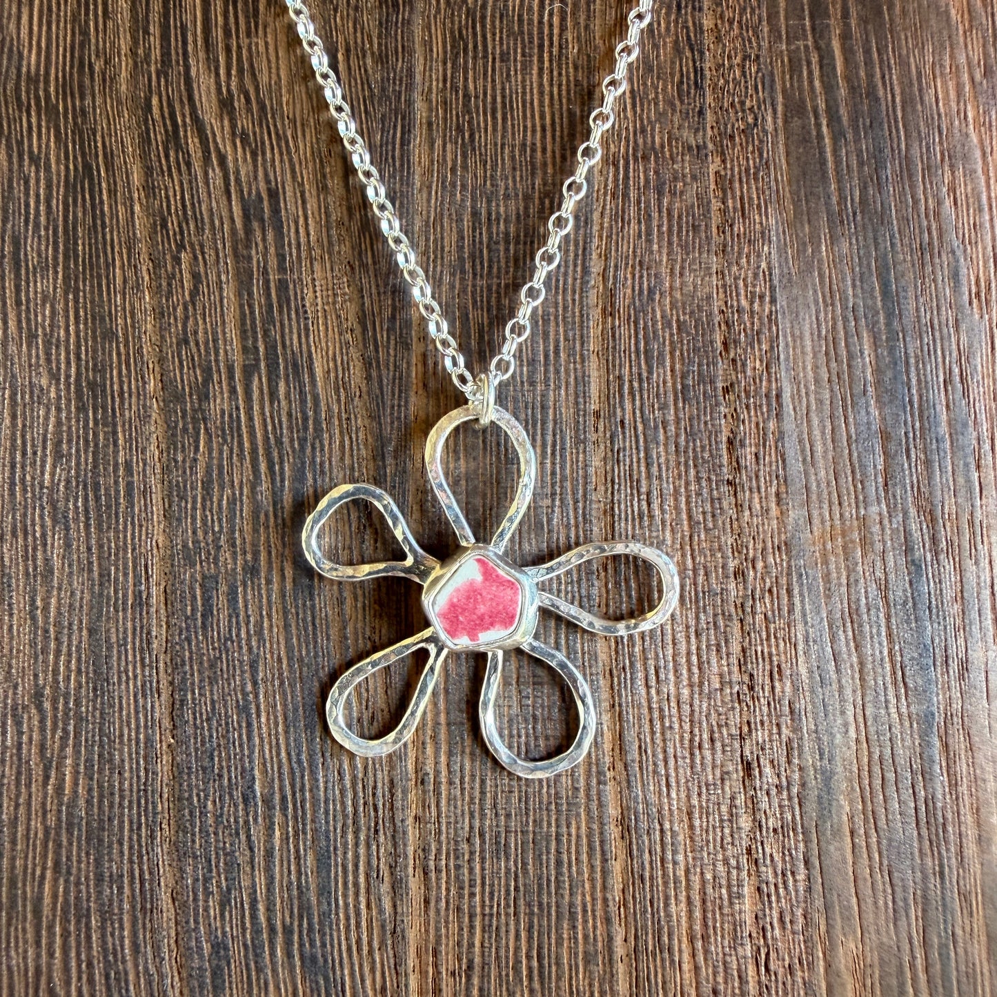 Pink Sea Pottery Daisy Pendant