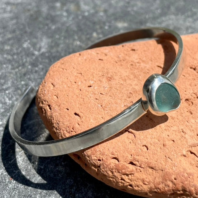 Light Aquamarine Sea Glass Cuff Bracelet