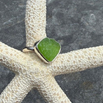 Lime Green Sea Glass Ring - Size - 6.25