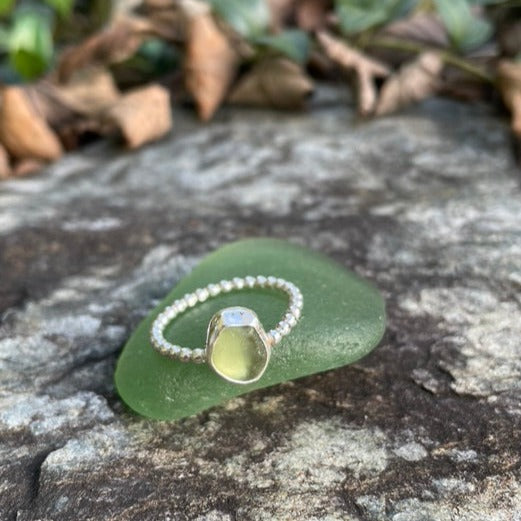 Light Olive Green Sea Glass Ring - Size 8