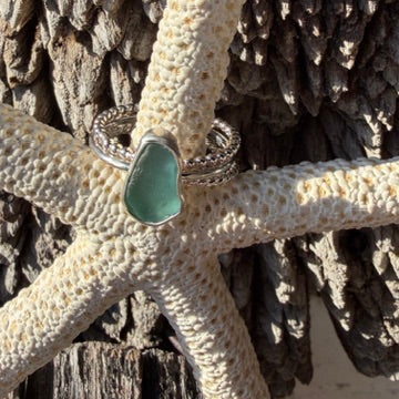 Light Aquamarine Sea Glass Stacking Rings - Size 10.75