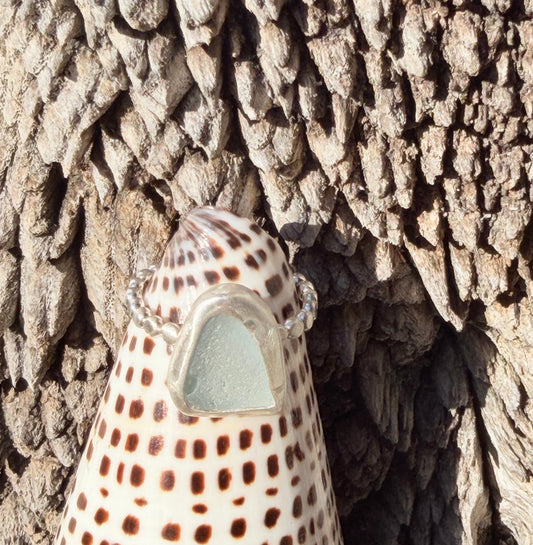 Smokey Blue Sea Glass Ring - Size 9