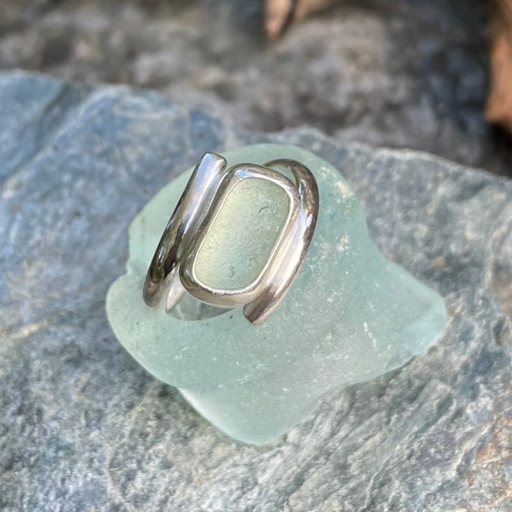 Sea Foam Green Sea Glass Ring - Size 7