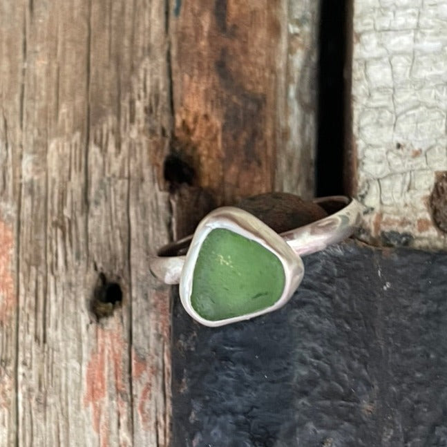 Light Sage Green Sea Glass Ring - size 8.5