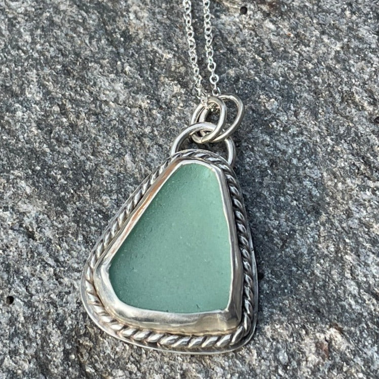 Light Teal Blue Sea Glass Pendant