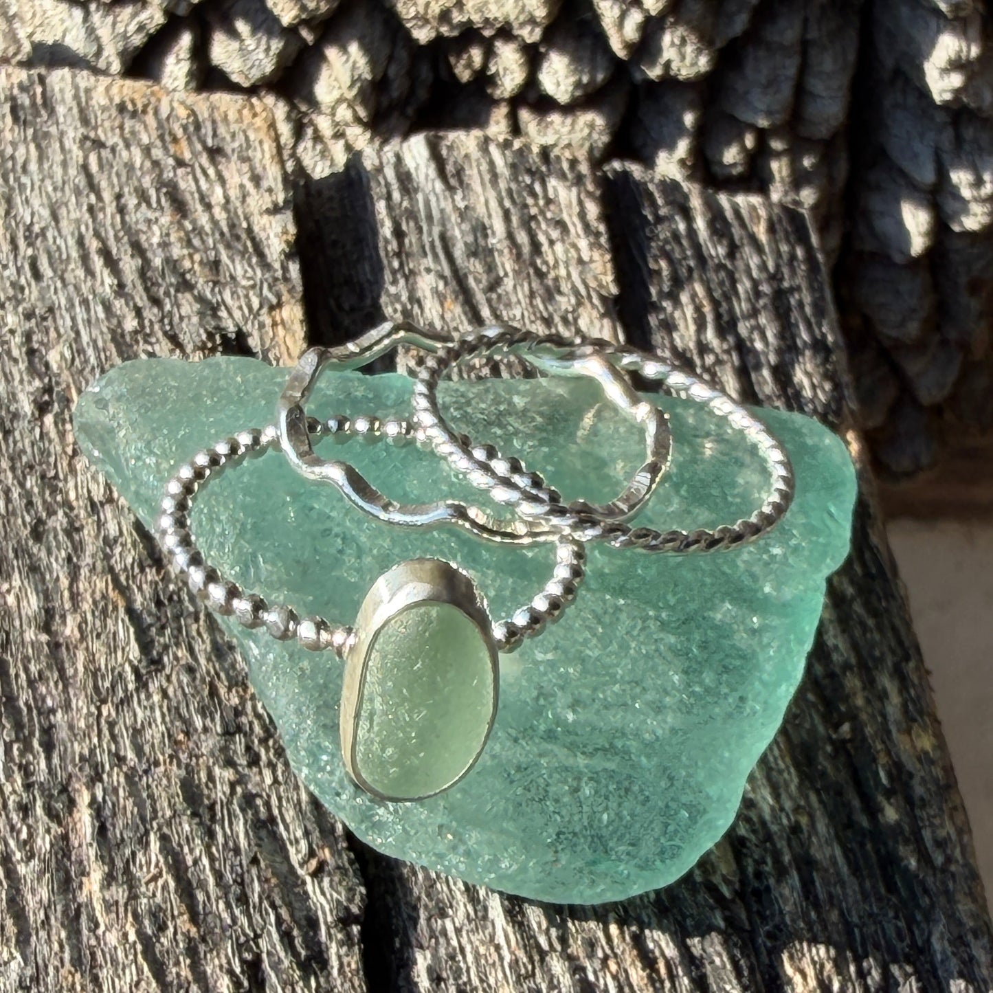 Sea Foam Green Sea Glass Stacking Rings - Size 12
