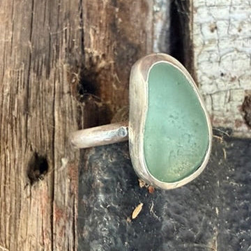 Aqua Marine Sea Glass Ring -Size 7.75