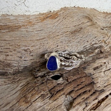 Cobalt Sea Glass Stacking Rings- Size 5.75