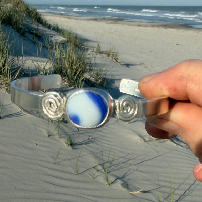 White & Blue Swirl Marble Cuff Bracelet