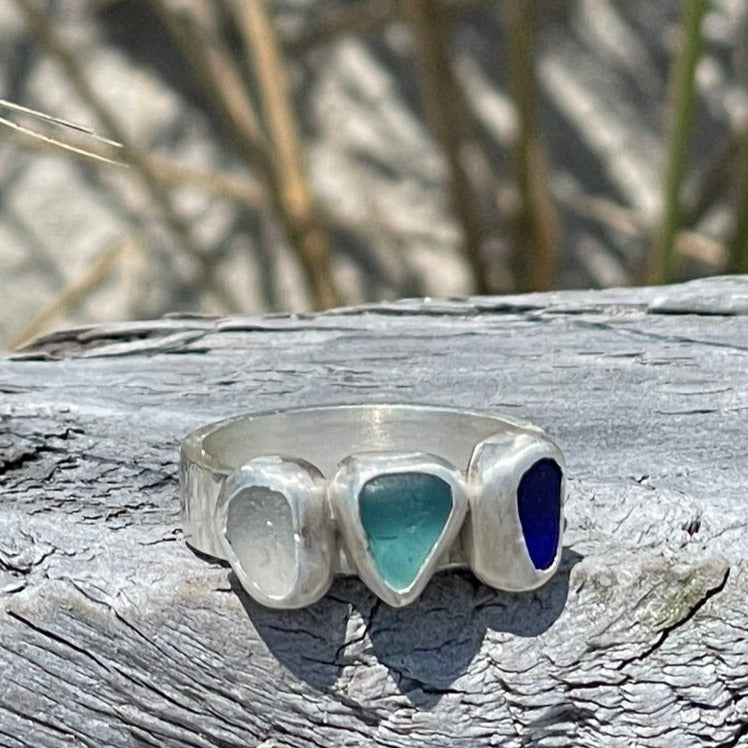 Three Piece Sea Glass Ring - Size 7.5