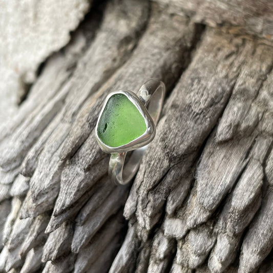 Light Sage Green Sea Glass Ring - size 8.5