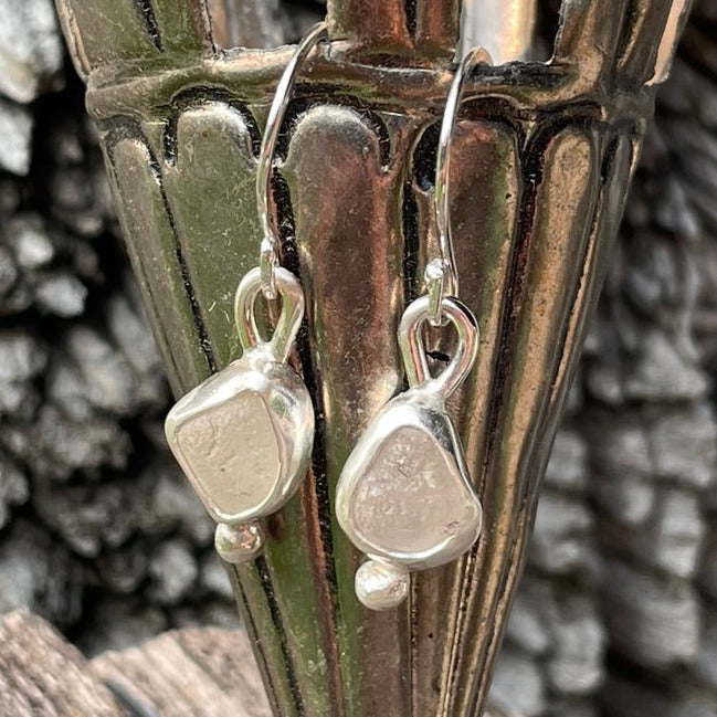 White Sea Glass Earrings