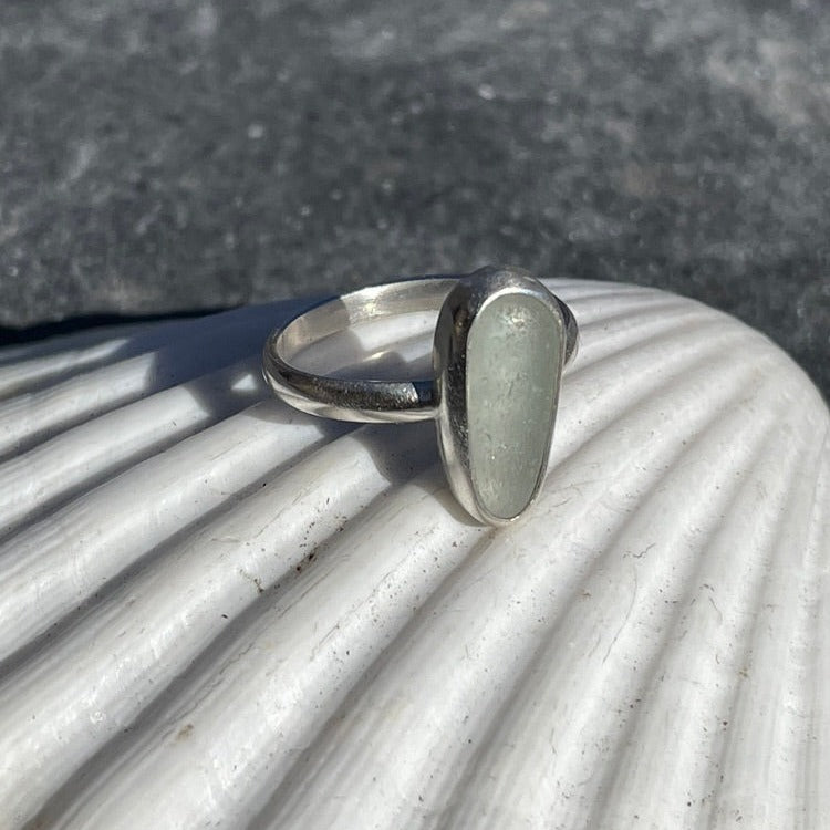 Pale Sea Foam Green Sea Glass Ring - Size 8