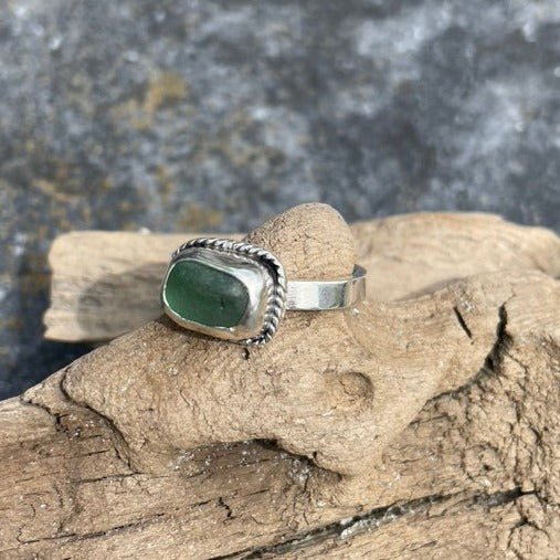 Teal Green Sea Glass Ring - Size 7.25