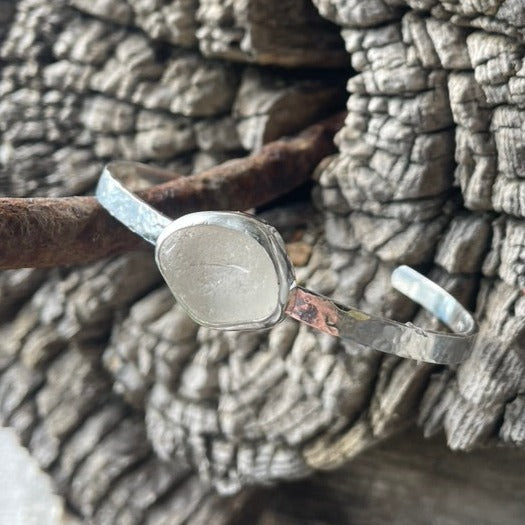 Frosty White Sea Glass Cuff Bracelet