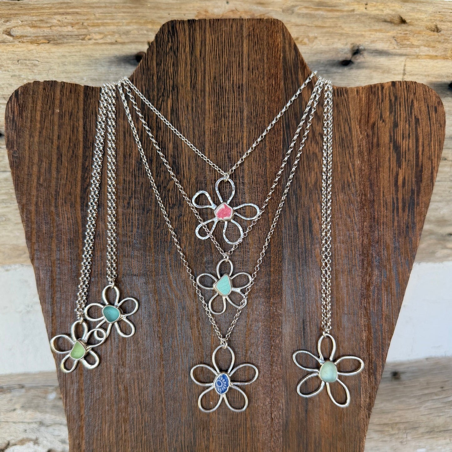 Aqua Sea Pottery Daisy Pendant