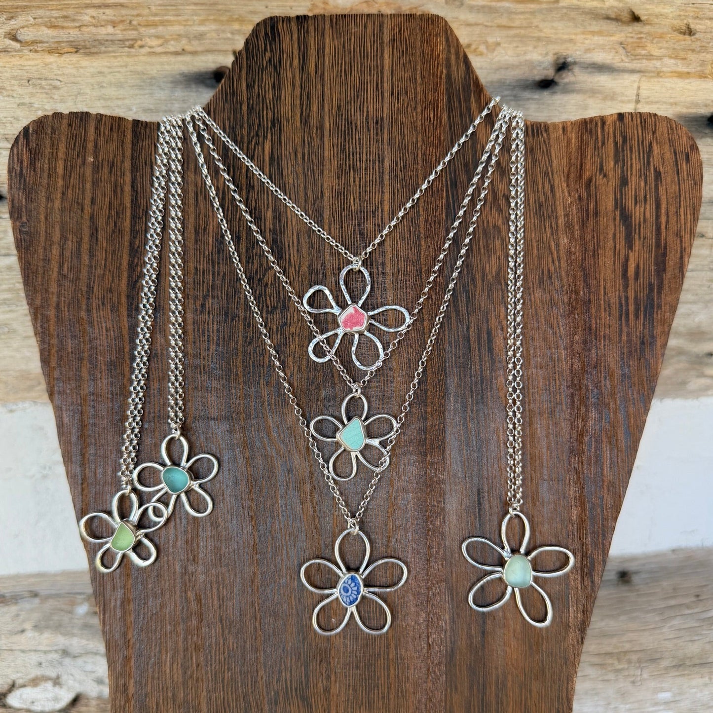 Pink Sea Pottery Daisy Pendant