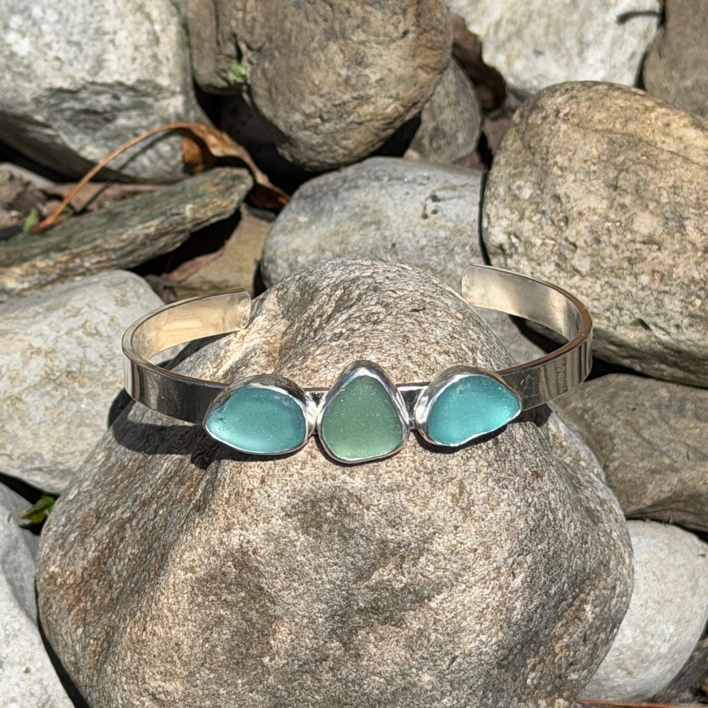 Three Piece Sea Glass Cuff Bracelet